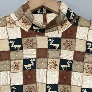 St Johns Bay Top Size Medium Deer Snowflake Christmas Knit Turtleneck Country